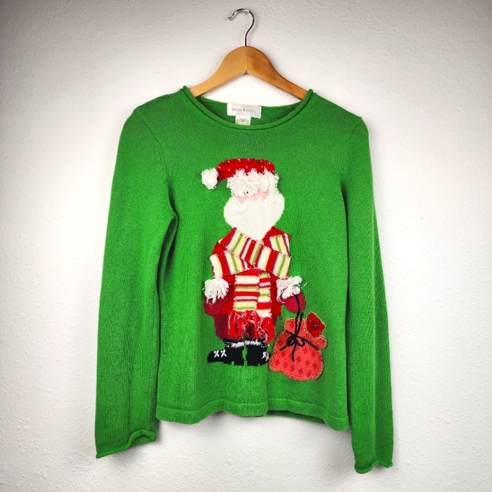 Susan Bristol Medium Holiday Christmas Sweater Green Tacky Santa Pull-over Knit